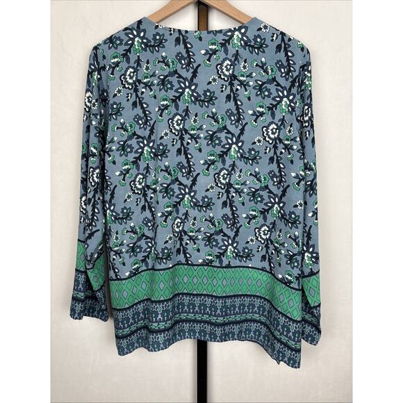 Vermont Country Store Floral Tunic Women's XL Blue Green Peasant Top Boho Artsy - Picture 5 of 10